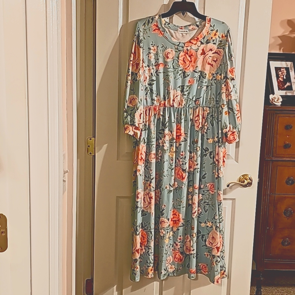 Nuggles dress size 2x pink, green floral Euc